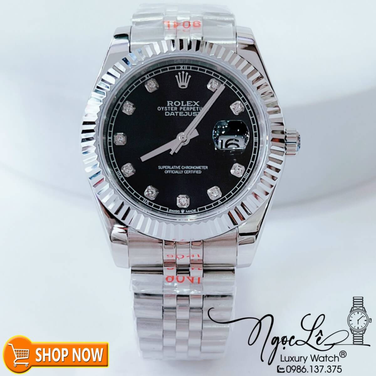 Đồng Hồ Rolex Datejust Nam Máy Cơ Tự Động Dây Bạc Mặt Đen Size 41mm