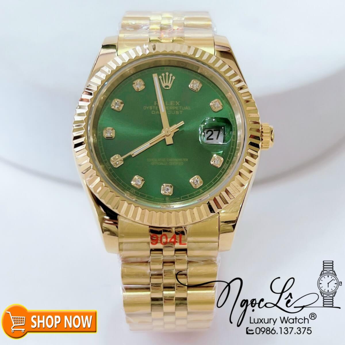 Đồng Hồ Rolex Datejust Nam Máy Cơ Tự Động Dây Vàng Mặt Xanh Lá Size 41mm