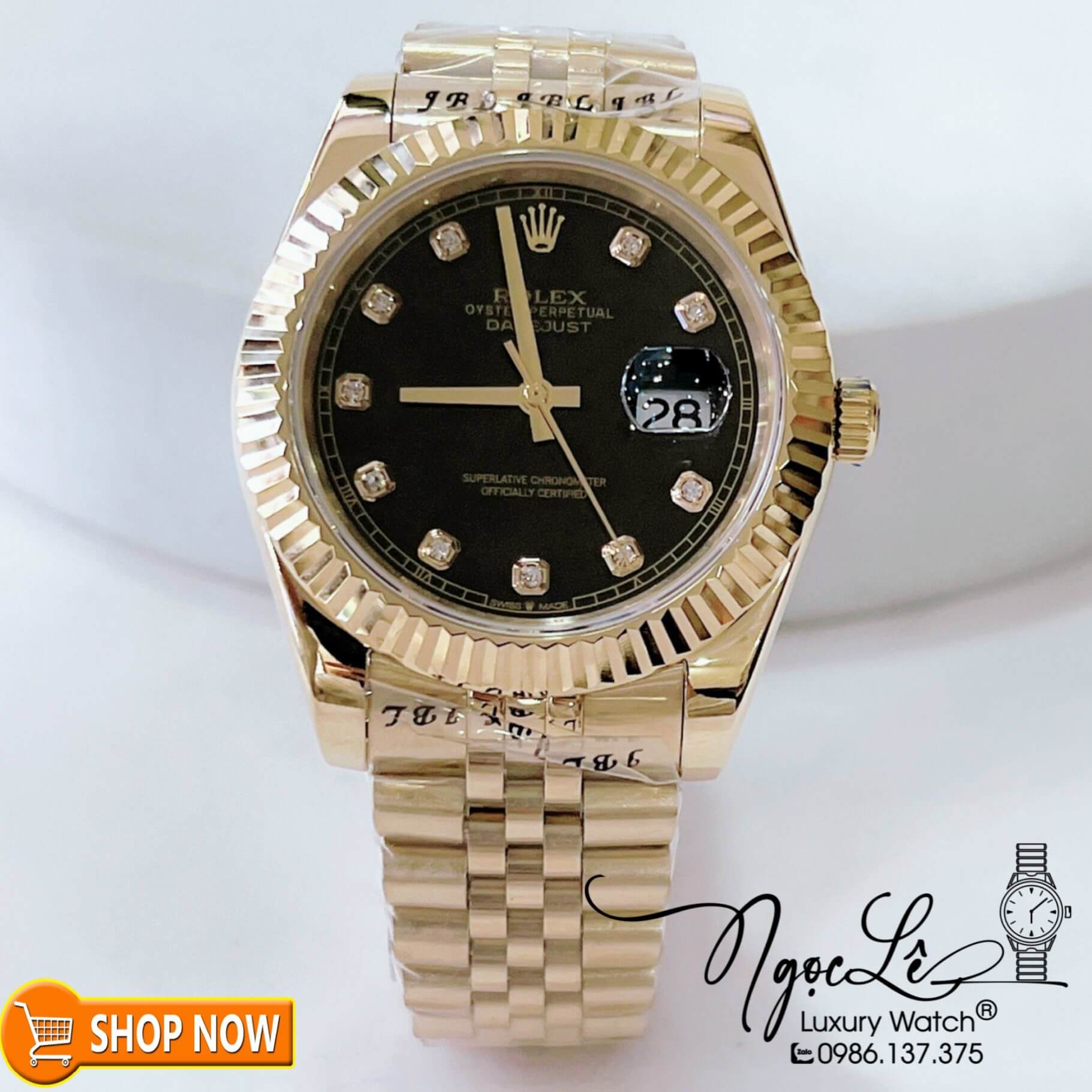 Đồng Hồ Rolex Datejust Nam Máy Cơ Tự Động Dây Vàng Mặt Đen Size 41mm