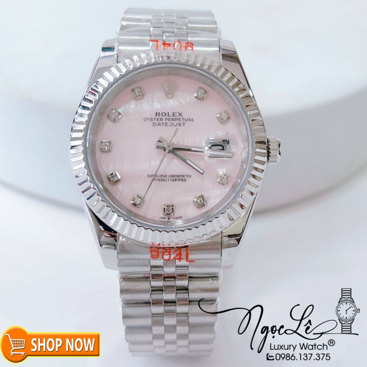 Đồng Hồ Rolex Datejust Nam Máy Cơ Tự Động Dây Bạc Mặt Xà Cừ Hồng Nhạt Size 41mm