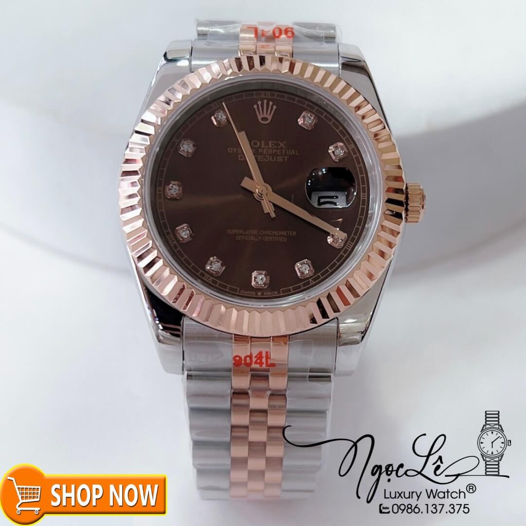 Đồng Hồ Rolex Datejust Nam Máy Cơ Tự Động Dây Demi Rose Mặt Nâu Size 41mm