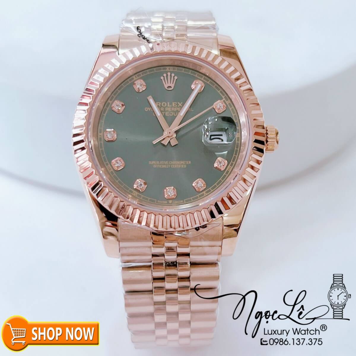 Đồng Hồ Rolex Datejust Nam Máy Cơ Tự Động Dây Vàng Hồng Mặt Xám Size 41mm