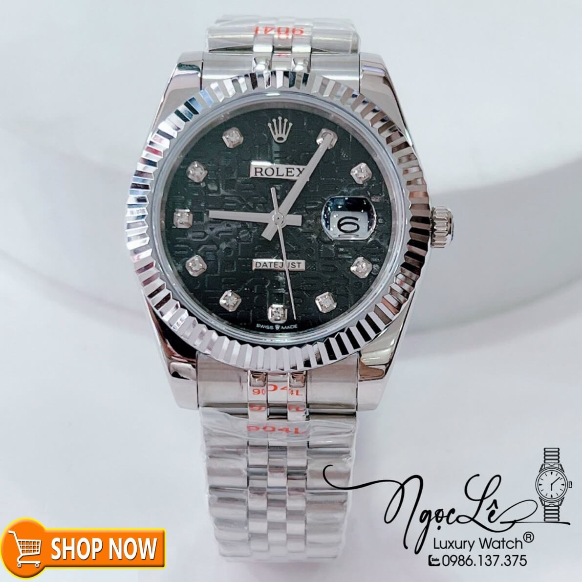 Đồng Hồ Rolex Datejust Nam Máy Cơ Tự Động Dây Bạc Mặt Đen Vi Tính Size 41mm