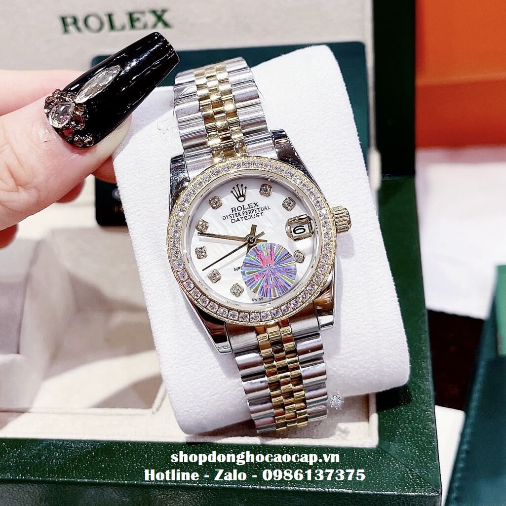 Đồng Hồ Cặp Rolex Datejust Automatic Nam Nữ 41mm - 32mm - Demi Mặt Trắng