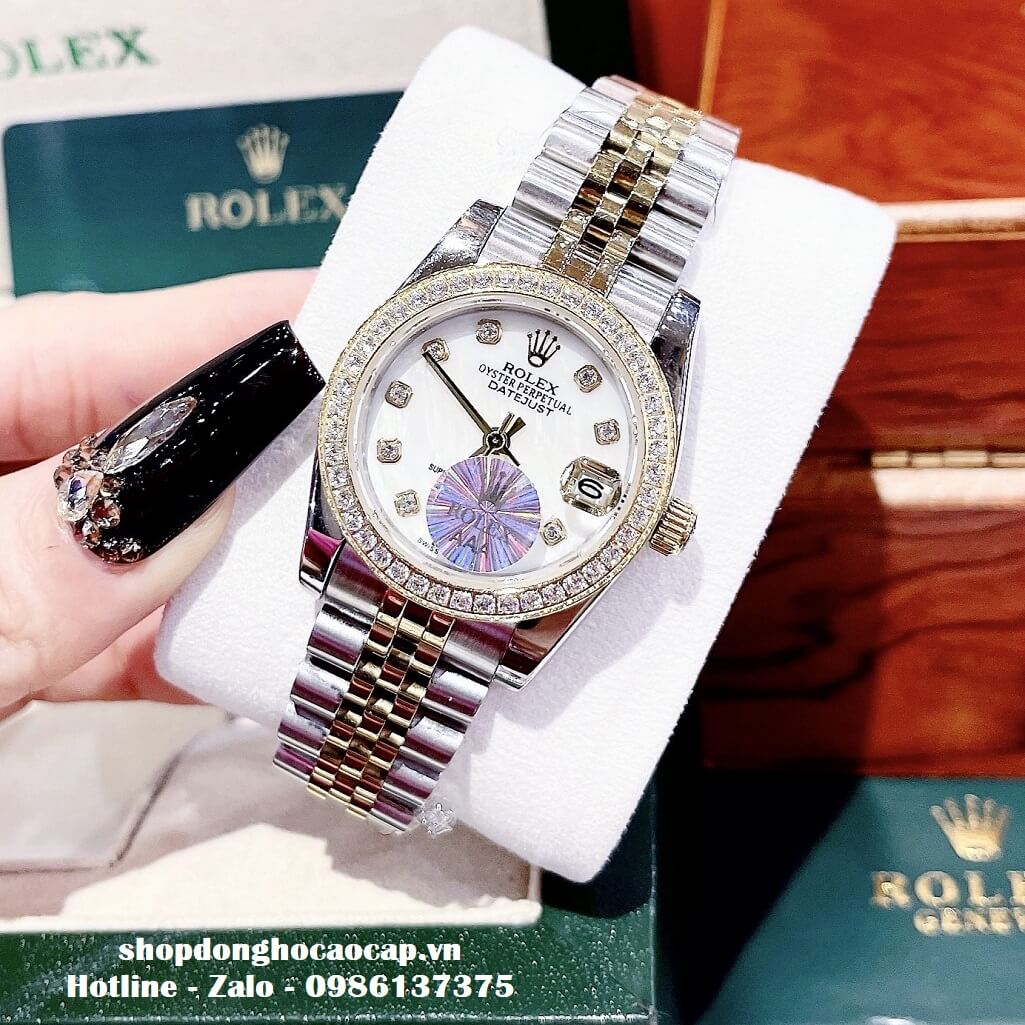 Đồng Hồ Cặp Rolex Datejust Automatic Nam Nữ 41mm - 32mm - Demi Mặt Trắng