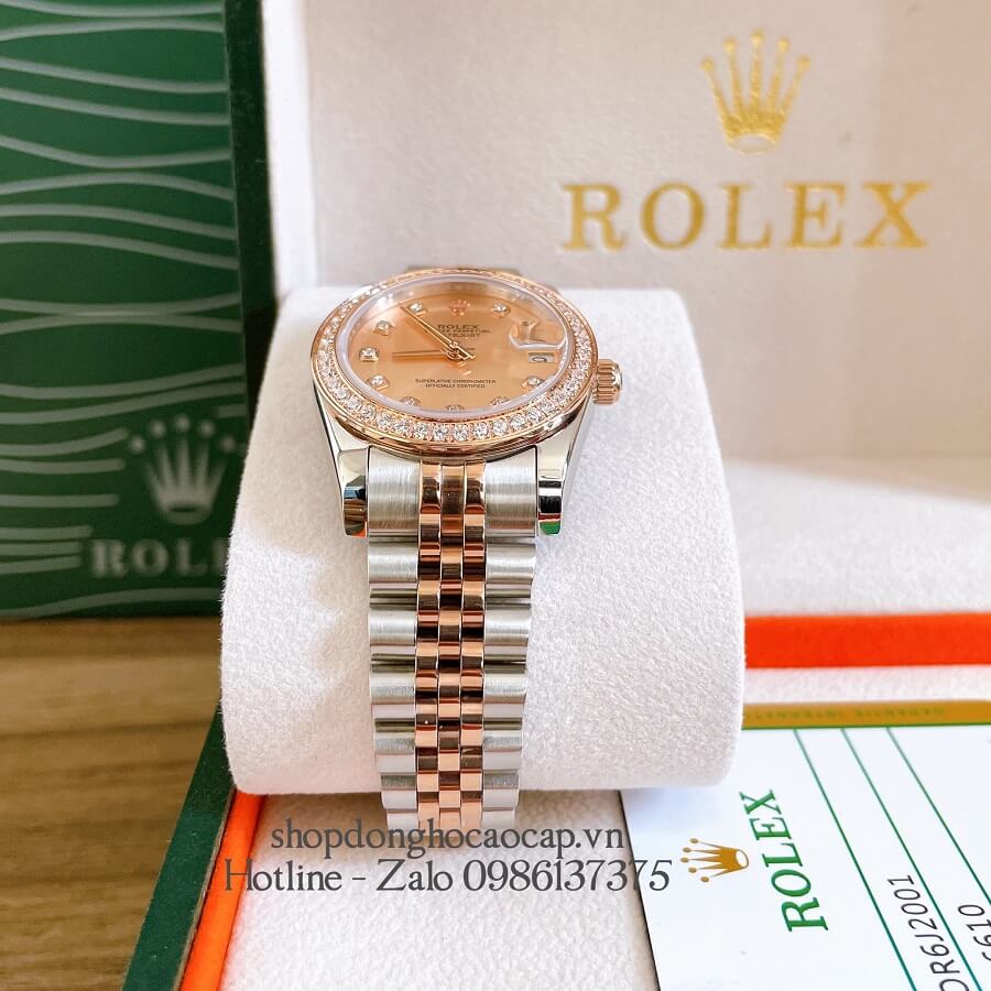 Đồng Hồ Nữ Rolex Automatic (Tự Động) Viền Đá Demi Rose Gold 32mm