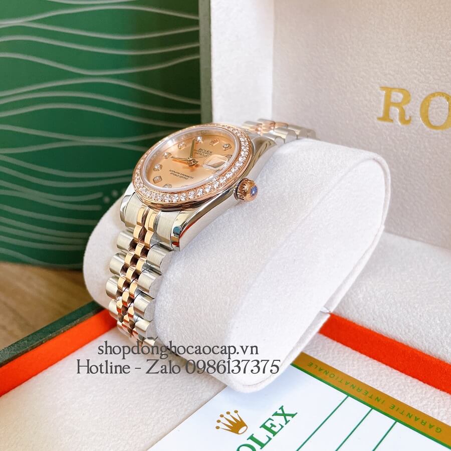 Đồng Hồ Nữ Rolex Automatic (Tự Động) Viền Đá Demi Rose Gold 32mm