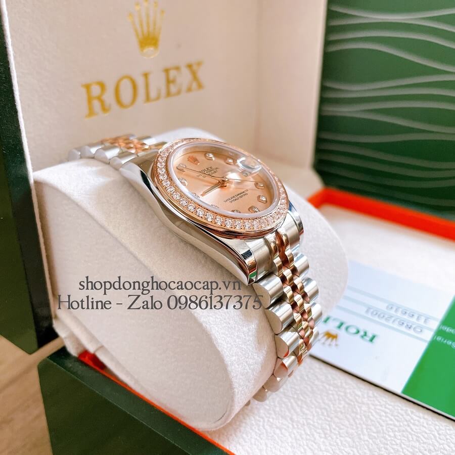 Đồng Hồ Nữ Rolex Automatic (Tự Động) Viền Đá Demi Rose Gold 32mm