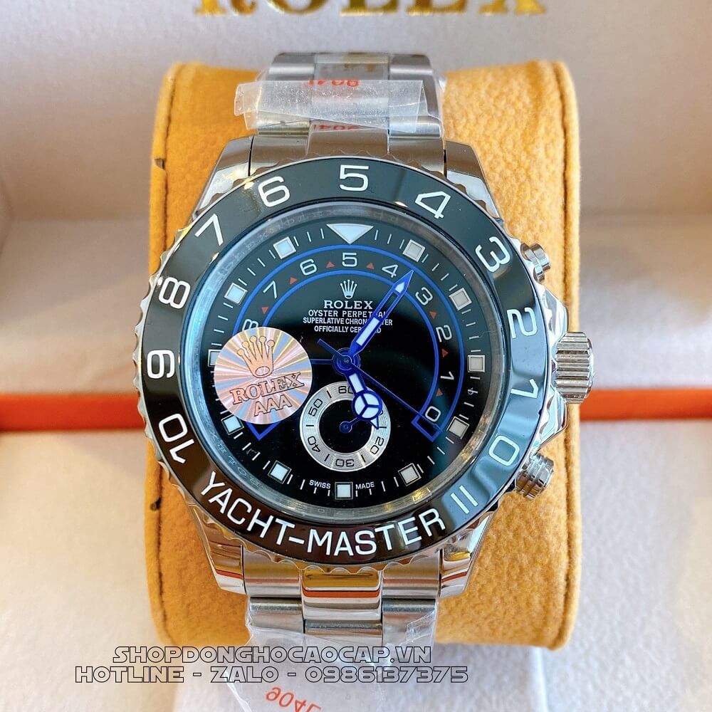 Đồng Hồ Rolex Yacht-Master II Tự Động Nam Dây Kim Loại Mặt Đen Silver 44mm