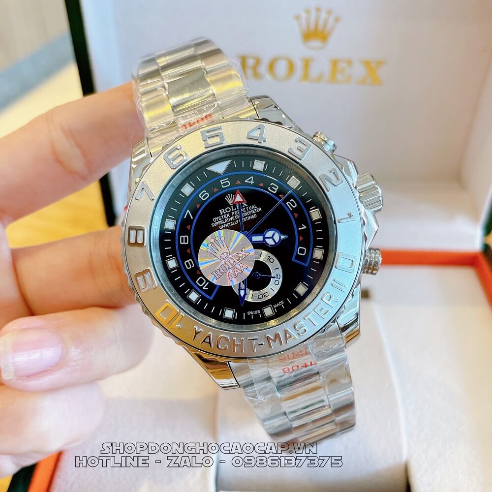 Đồng Hồ Rolex Yacht-Master II Tự Động Nam Dây Kim Loại Mặt Đen Silver 44mm