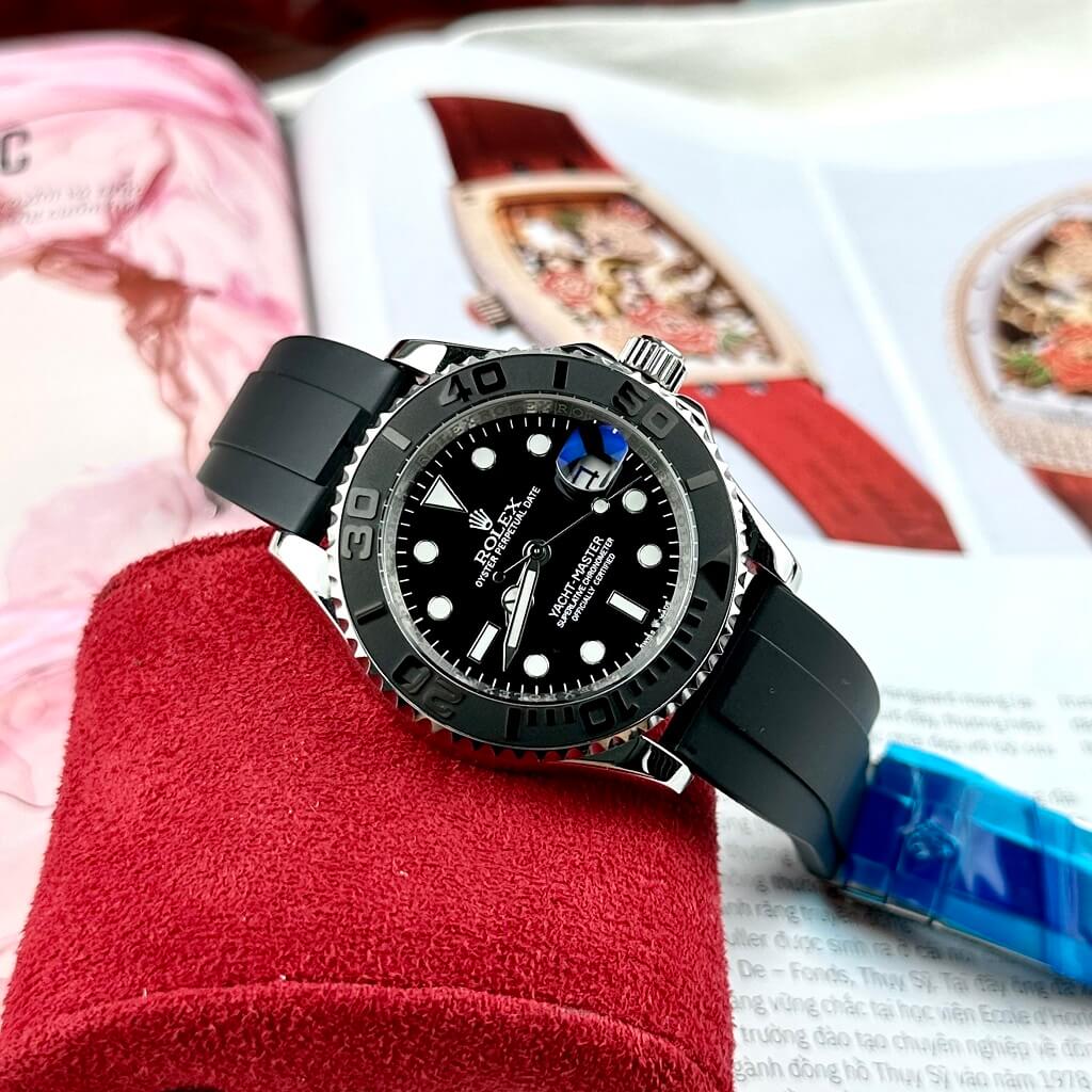 Đồng Hồ Rolex Yacht Master Nam Tự Động Dây Cao Su Đen Silver 40mm