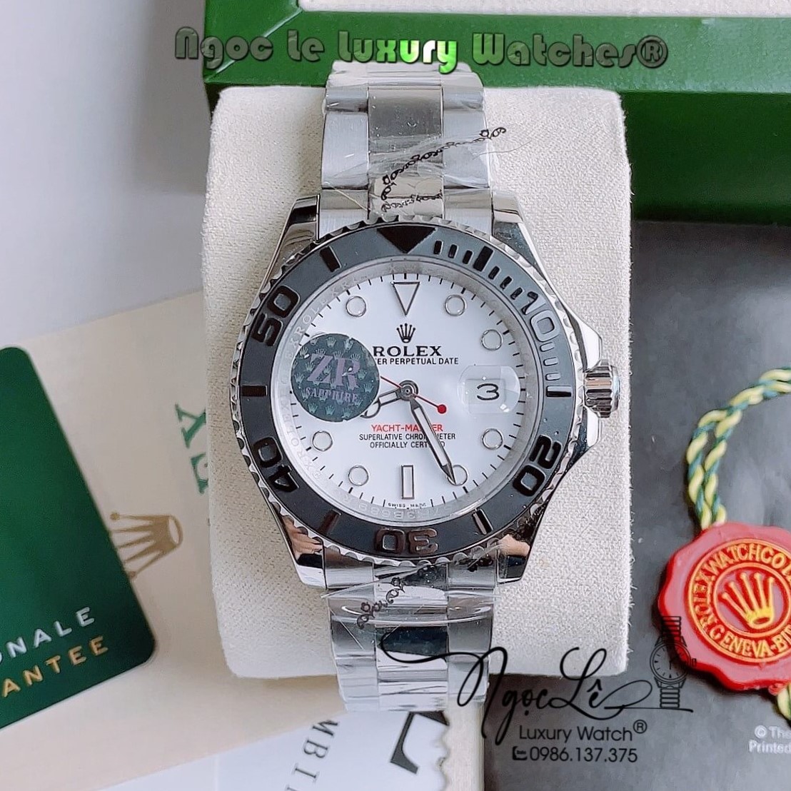Đồng Hồ Rolex Yacht-Master Automatic Nam Dây Kim Loại Bạc Mặt Trắng Viền Đen Size 40mm