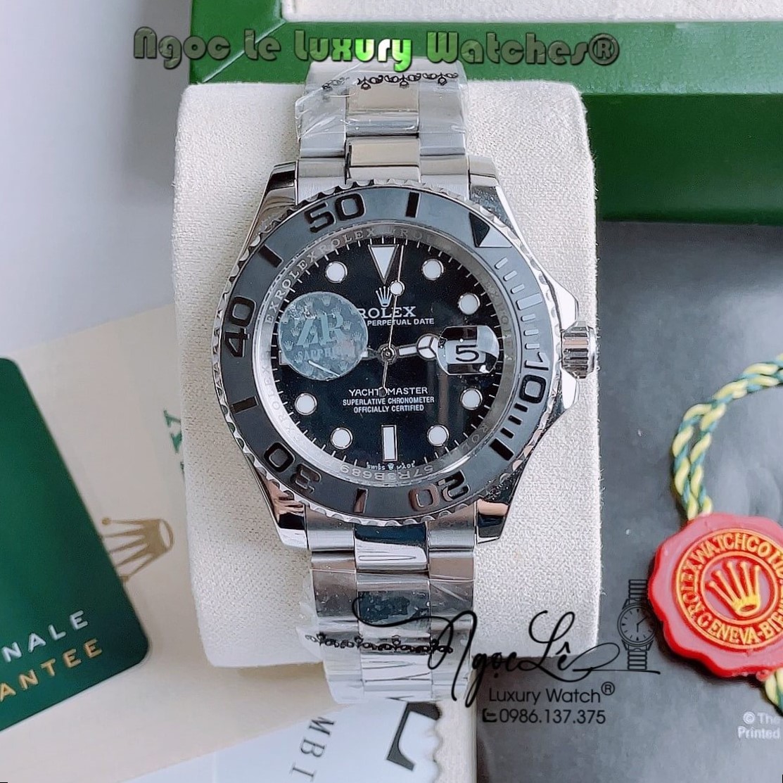 Đồng Hồ Rolex Yacht-Master Automatic Nam Dây Kim Loại Bạc Mặt Đen Size 40mm