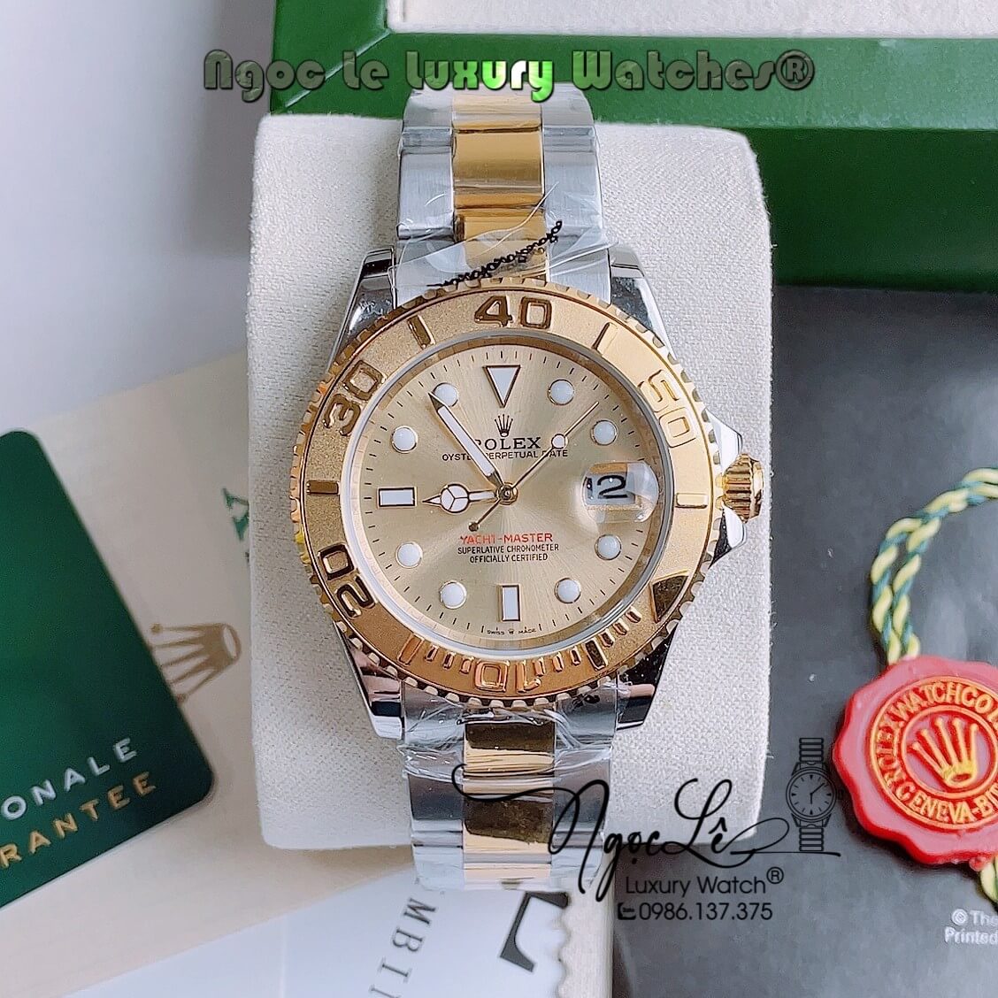 Đồng Hồ Rolex Yacht-Master Automatic Nam Dây Kim Loại Demi Vàng Mặt Vàng Size 40mm