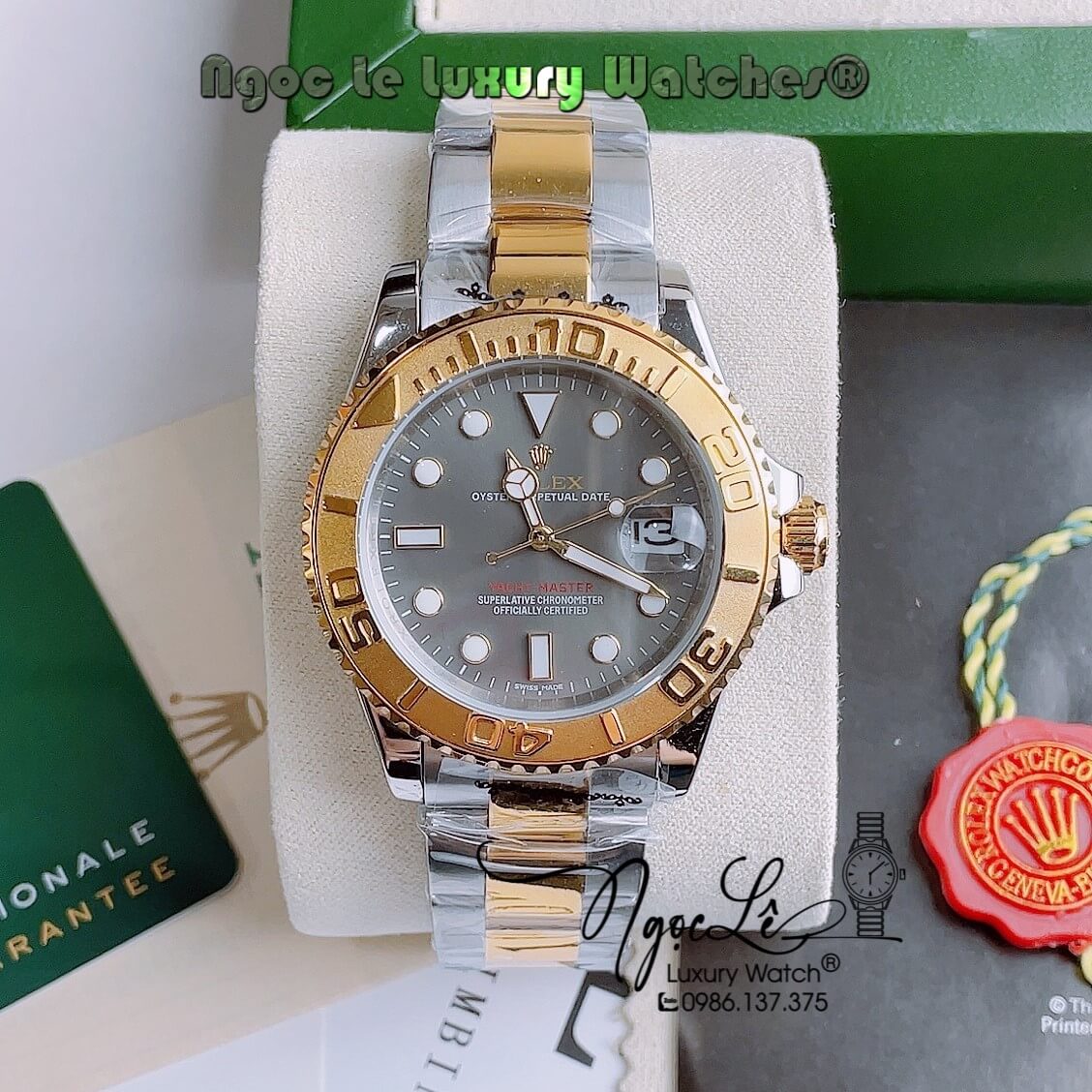 Đồng Hồ Rolex Yacht-Master Automatic Nam Dây Kim Loại Demi Vàng Mặt Xám Size 40mm