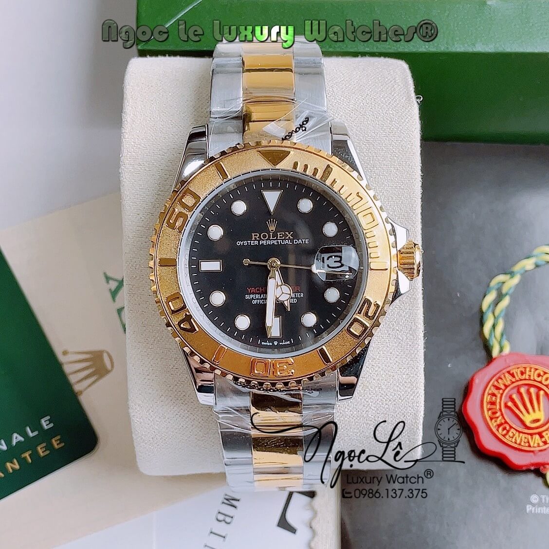 Đồng Hồ Rolex Yacht-Master Automatic Nam Dây Kim Loại Demi Vàng Mặt Đen Size 40mm