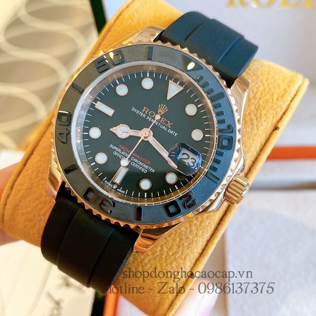 Đồng Hồ Rolex Yacht-Master Tự Động Nam (Automatic) Dây Cao Su Đen Rose Gold 40mm