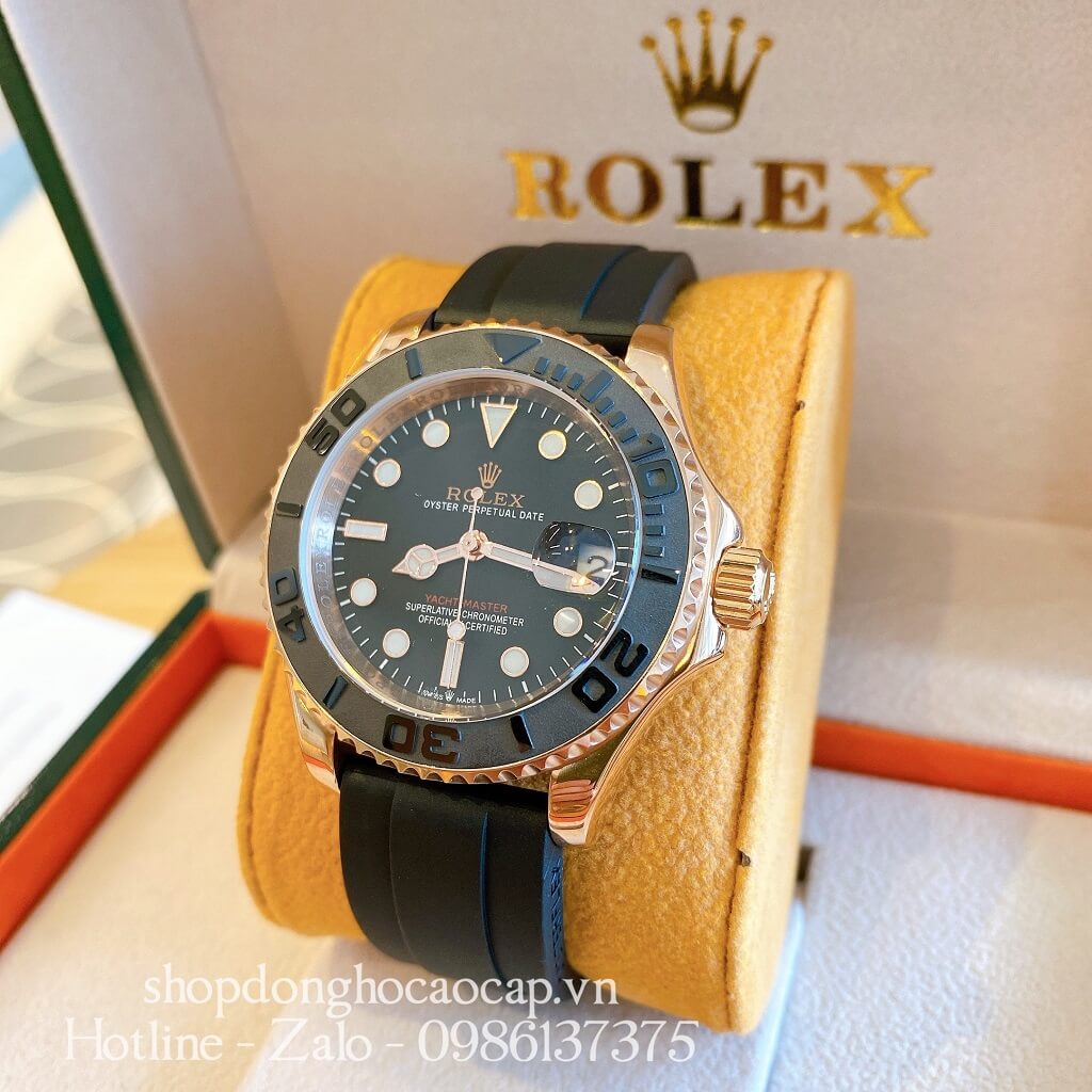 Đồng Hồ Rolex Yacht-Master Tự Động Nam (Automatic) Dây Cao Su Đen Rose Gold 40mm