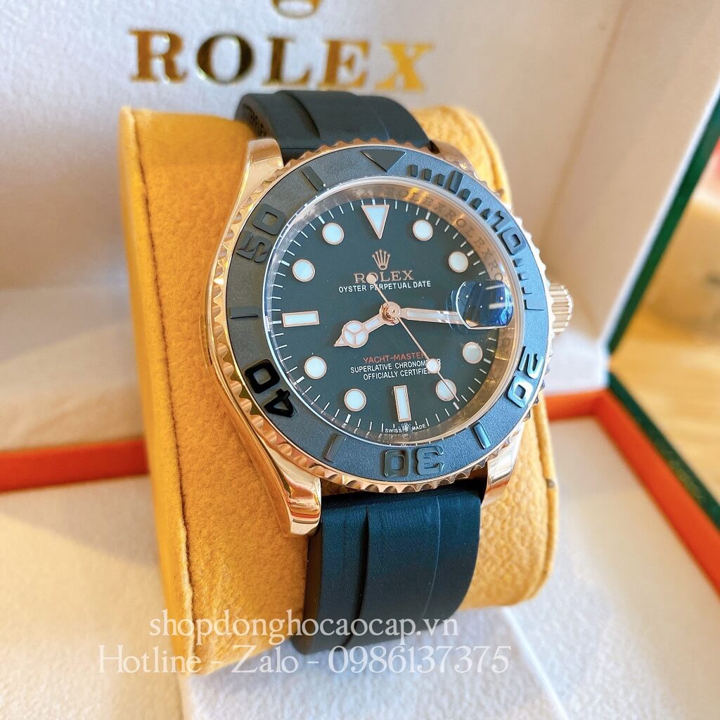 Đồng Hồ Rolex Yacht-Master Tự Động Nam (Automatic) Dây Cao Su Đen Rose Gold 40mm
