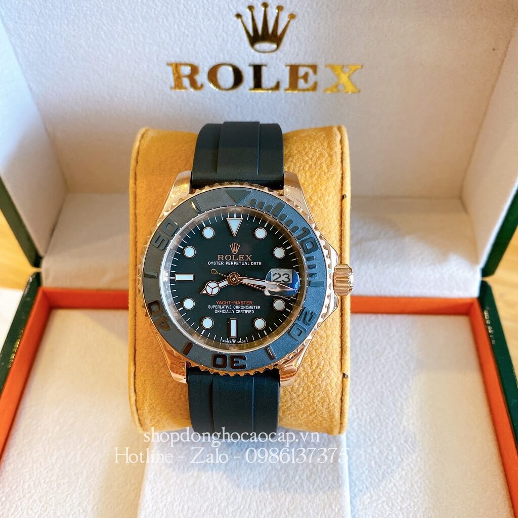 Đồng Hồ Rolex Yacht-Master Tự Động Nam (Automatic) Dây Cao Su Đen Rose Gold 40mm