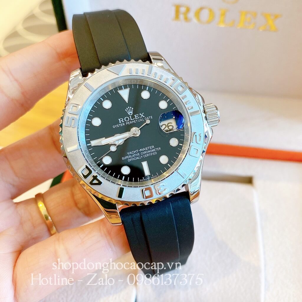 Đồng Hồ Rolex Yacht-Master Tự Động Nam (Automatic) Dây Cao Su Đen Silver 40mm