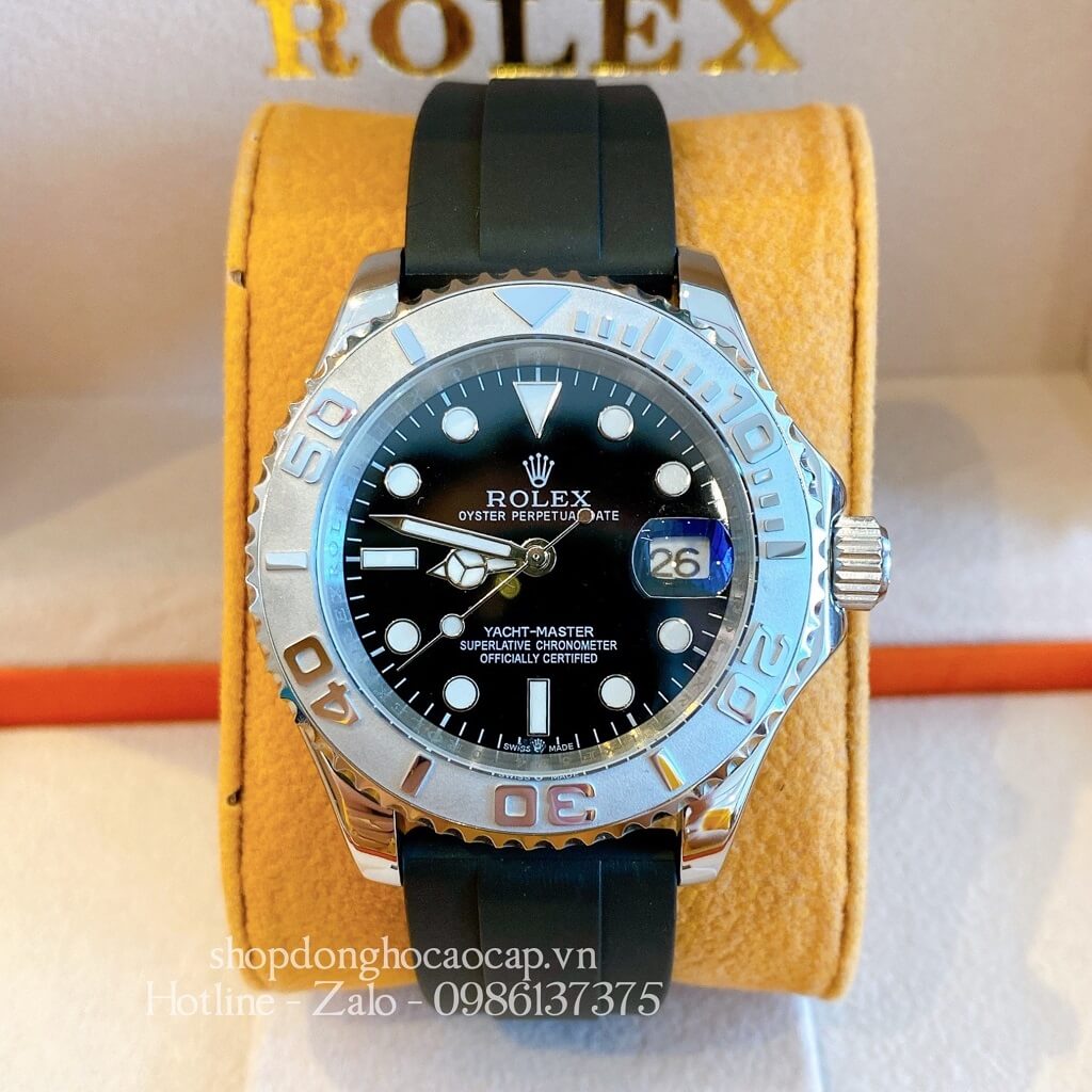 Đồng Hồ Rolex Yacht-Master Tự Động Nam (Automatic) Dây Cao Su Đen Silver 40mm