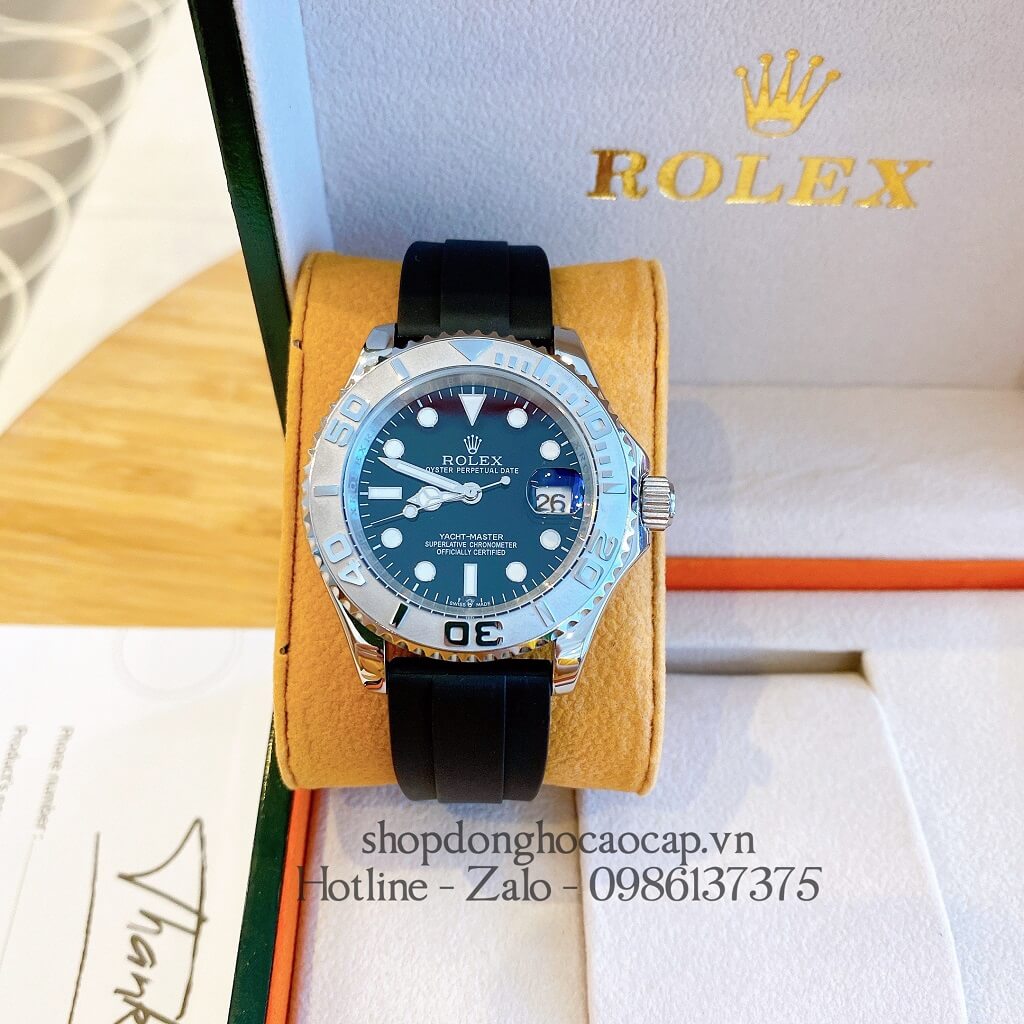 Đồng Hồ Rolex Yacht-Master Tự Động Nam (Automatic) Dây Cao Su Đen Silver 40mm