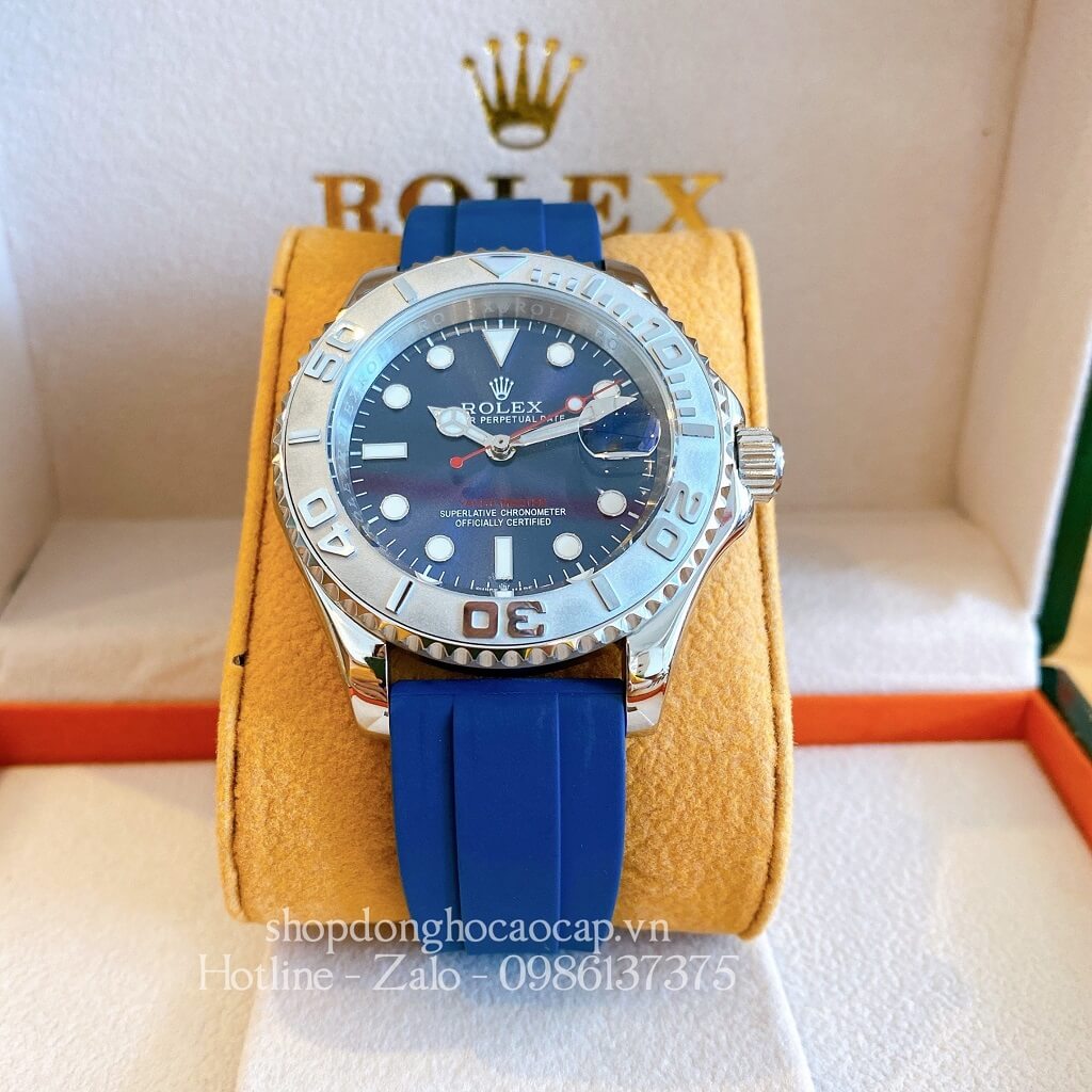 Đồng Hồ Rolex Yacht-Master Tự Động Nam (Automatic) Dây Cao Su Xanh Silver 40mm