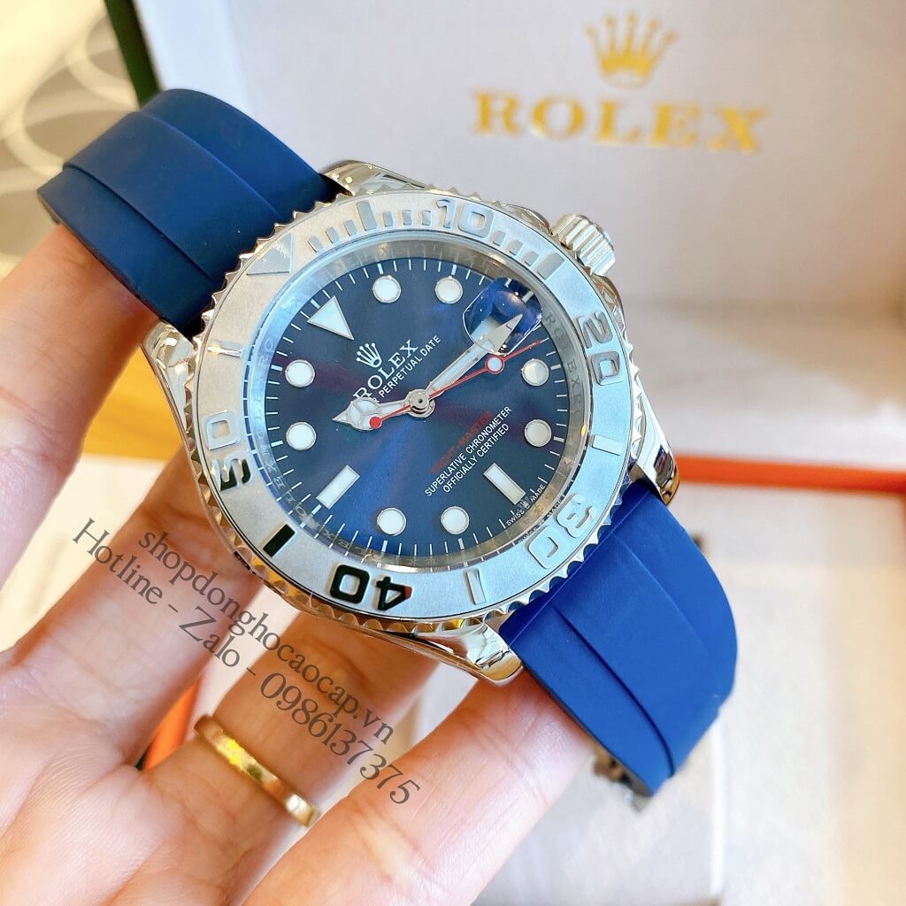 Đồng Hồ Rolex Yacht-Master Tự Động Nam (Automatic) Dây Cao Su Xanh Silver 40mm