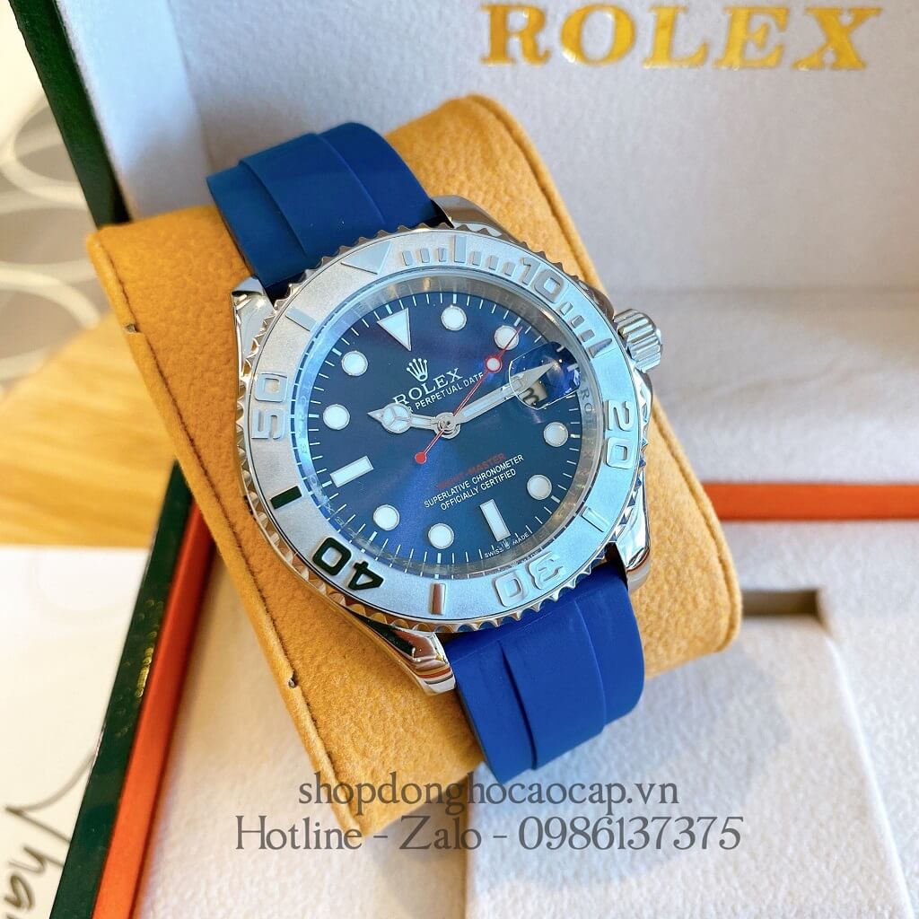 Đồng Hồ Rolex Yacht-Master Tự Động Nam (Automatic) Dây Cao Su Xanh Silver 40mm