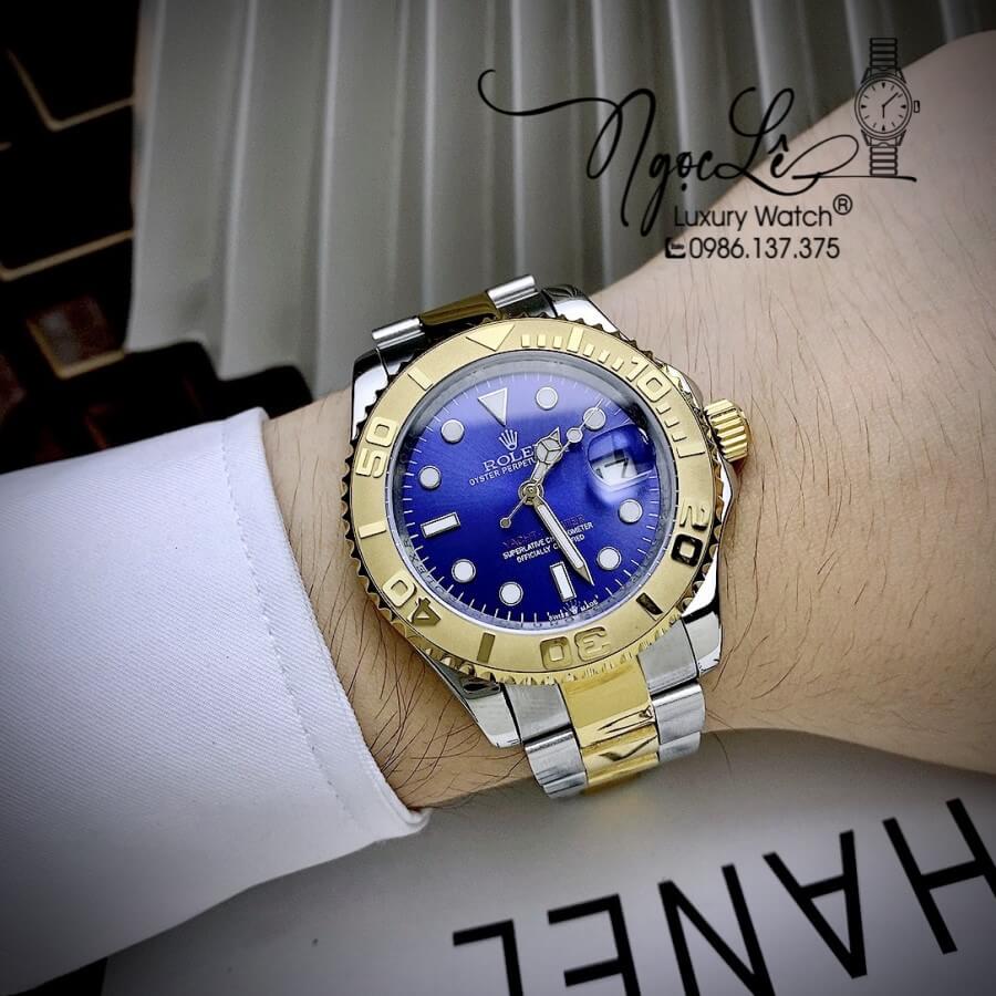 Đồng Hồ Rolex Yacht Master Automatic Nam Dây Kim Loại Demi Vàng Mặt Xanh 40mm