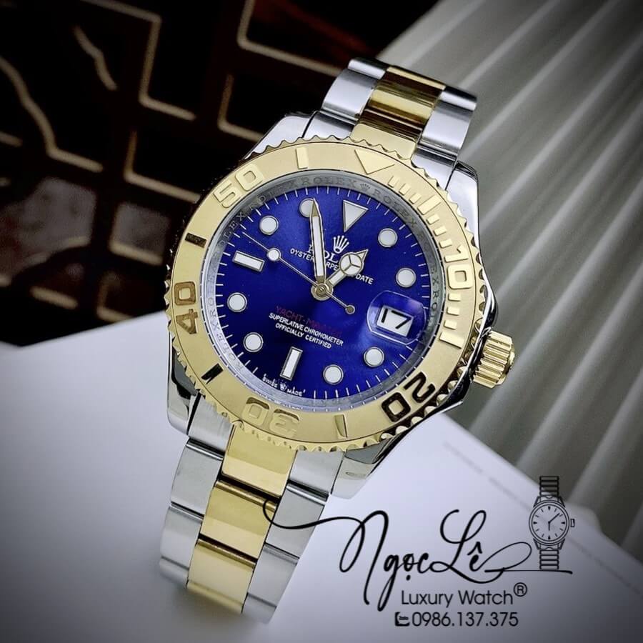 Đồng Hồ Rolex Yacht Master Automatic Nam Dây Kim Loại Demi Vàng Mặt Xanh 40mm