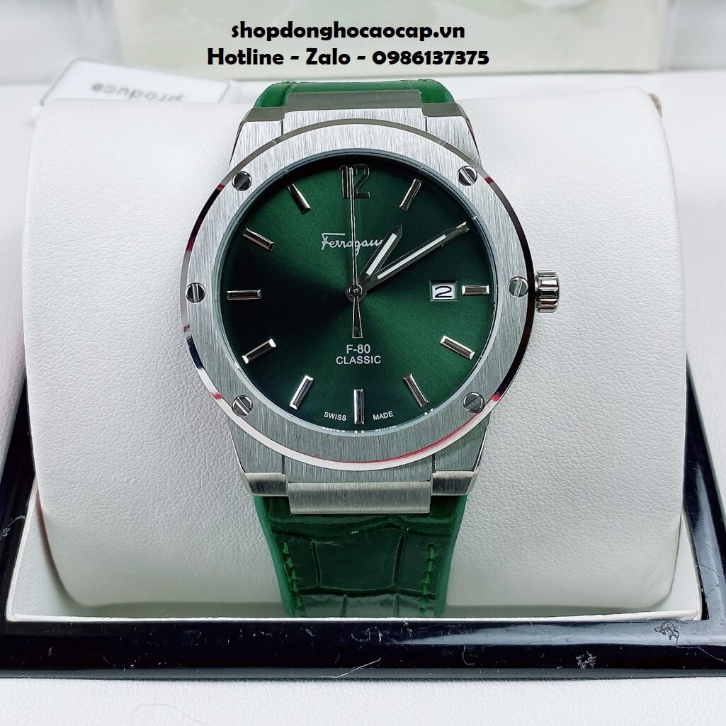 Đồng Hồ Nam Salvatore Ferragamo F80 Classic Dây Da Silicon Xanh Lá 41mm