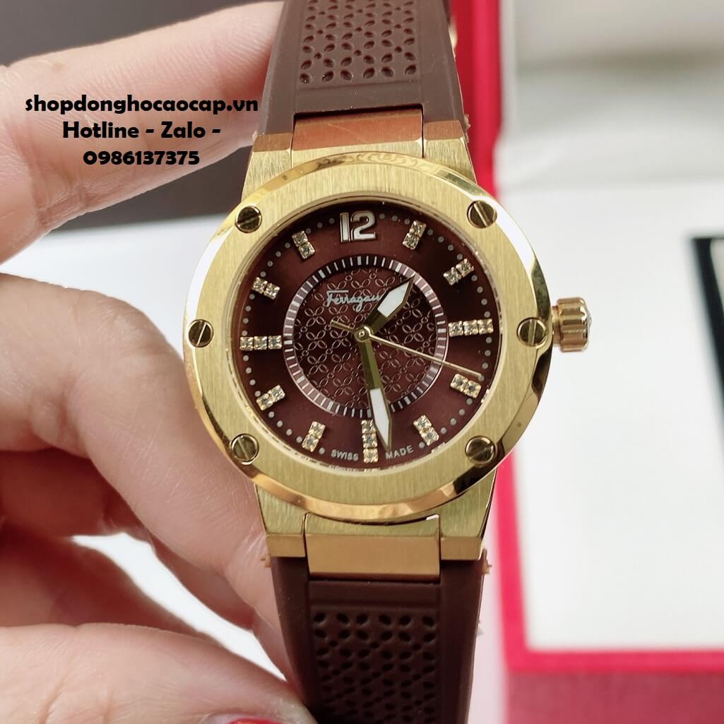 Đồng Hồ Nữ Salvatore Ferragamo Dây Silicon Nâu Vỏ Gold 33mm