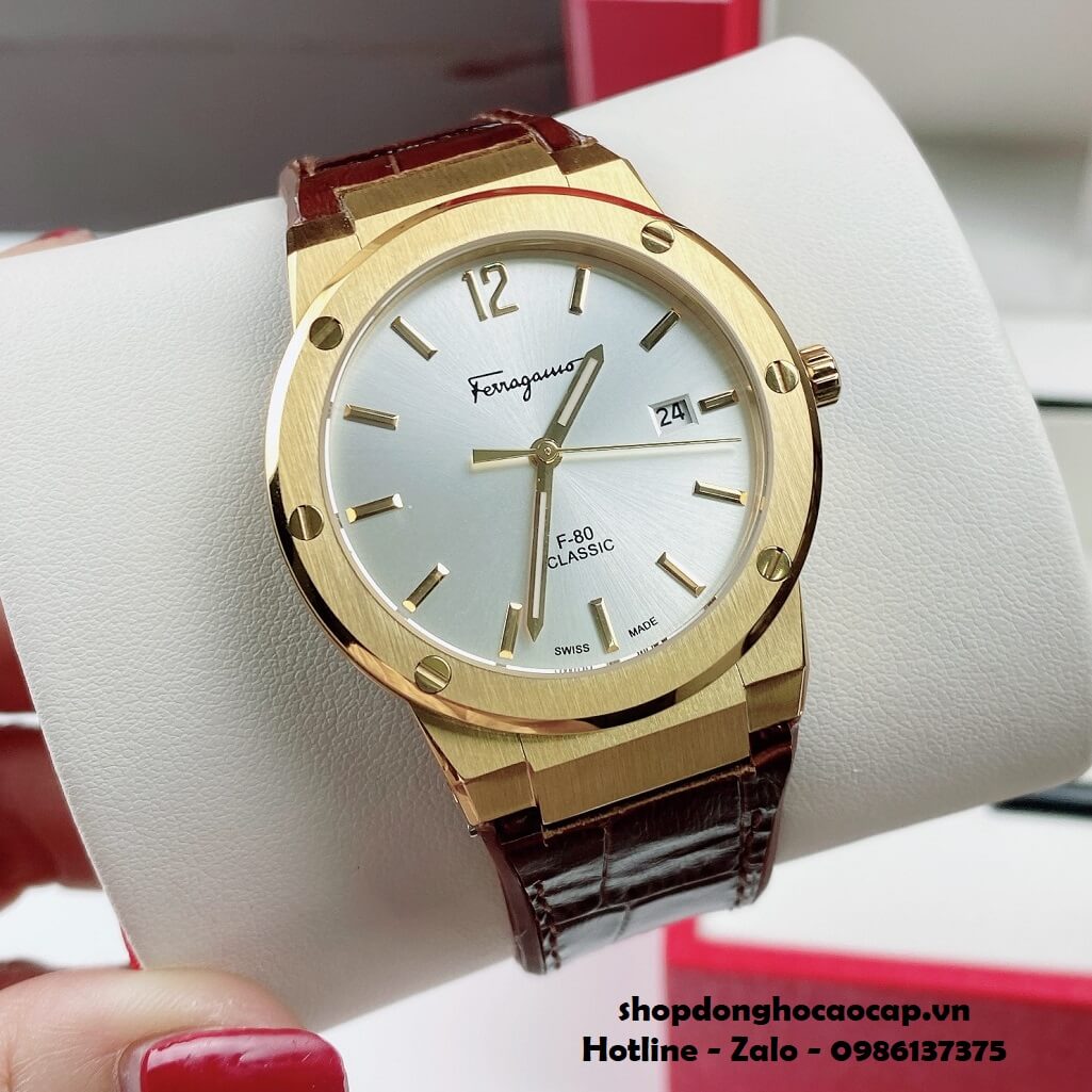 Đồng Hồ Nam Salvatore Ferragamo F80 Classic Dây Da Silicon Nâu 41mm