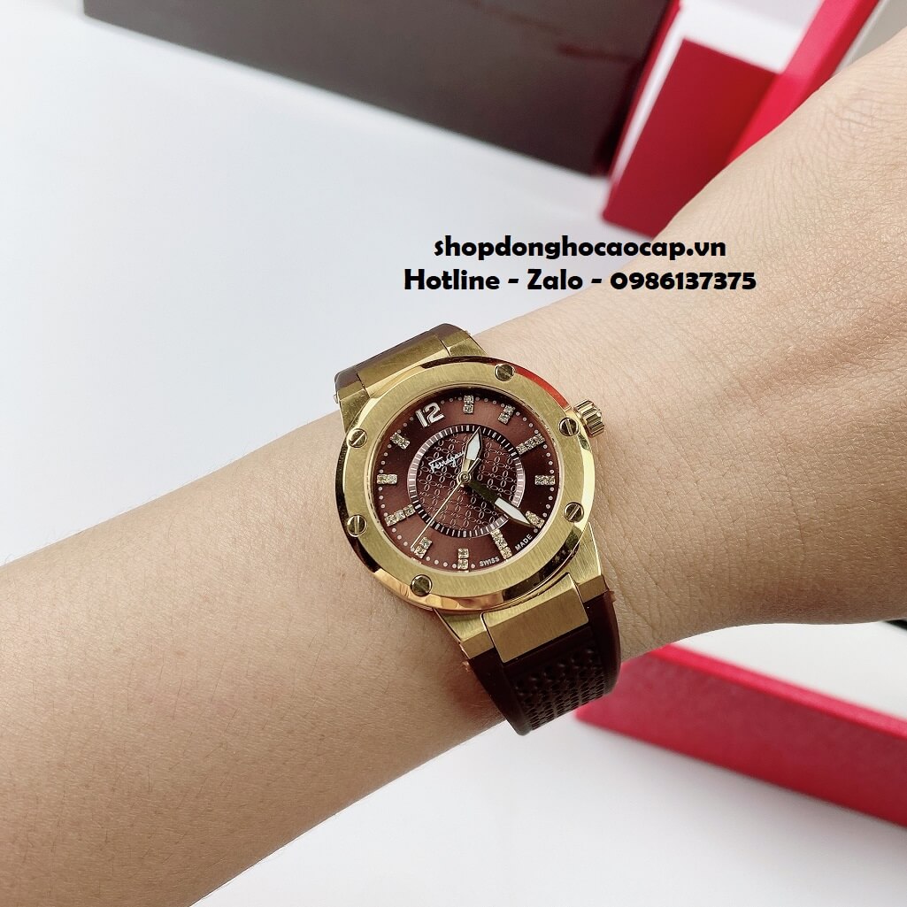 Đồng Hồ Nữ Salvatore Ferragamo Dây Silicon Nâu Vỏ Gold 33mm