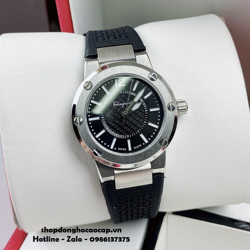 Đồng Hồ Nữ Salvatore Ferragamo Dây Silicon Đen Vỏ Silver 33mm