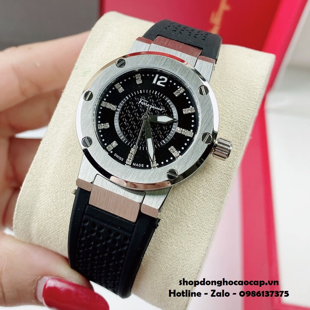 Đồng Hồ Nữ Salvatore Ferragamo Dây Silicon Đen Vỏ Silver 33mm