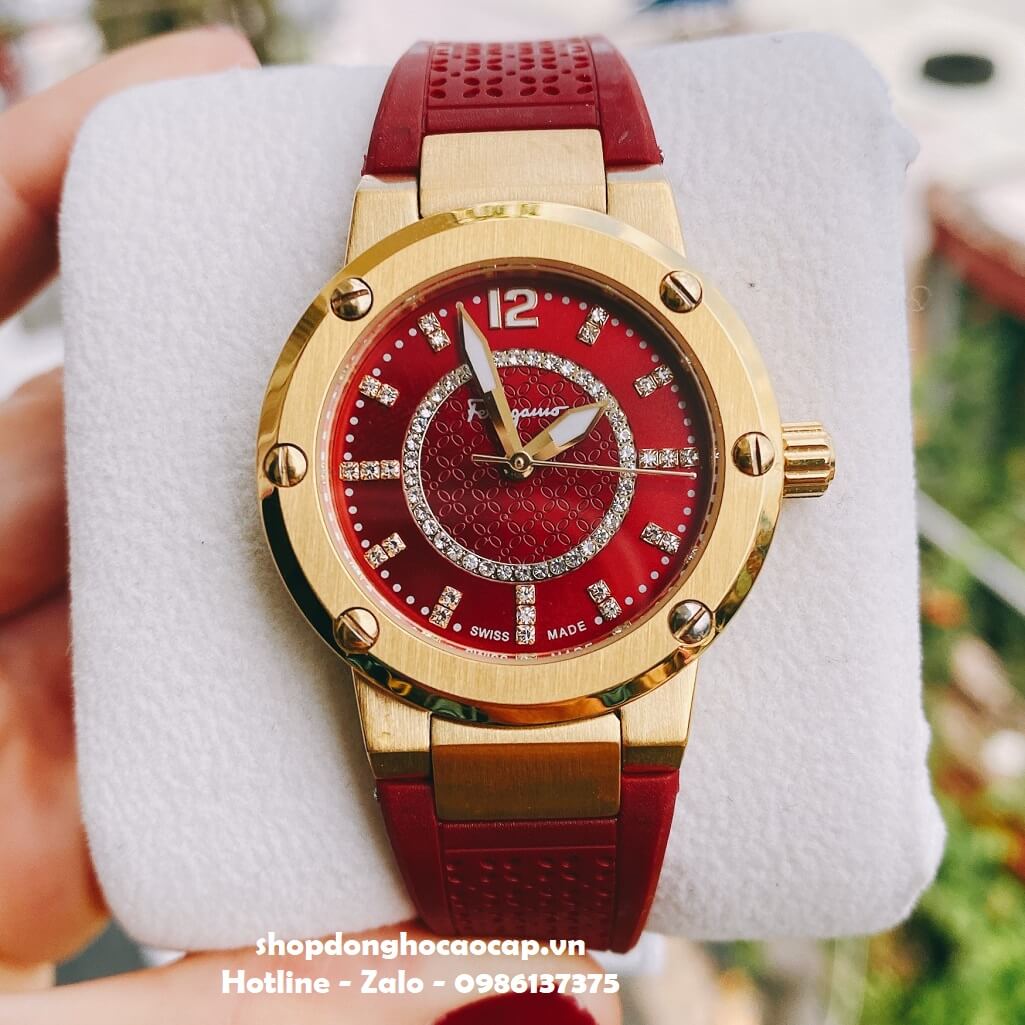 Đồng Hồ Nữ Salvatore Ferragamo Dây Silicon Đỏ Đậm 33mm