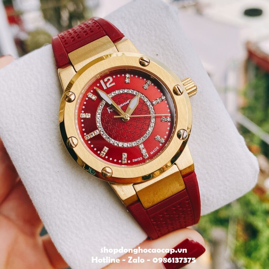 Đồng Hồ Nữ Salvatore Ferragamo Dây Silicon Đỏ Đậm 33mm