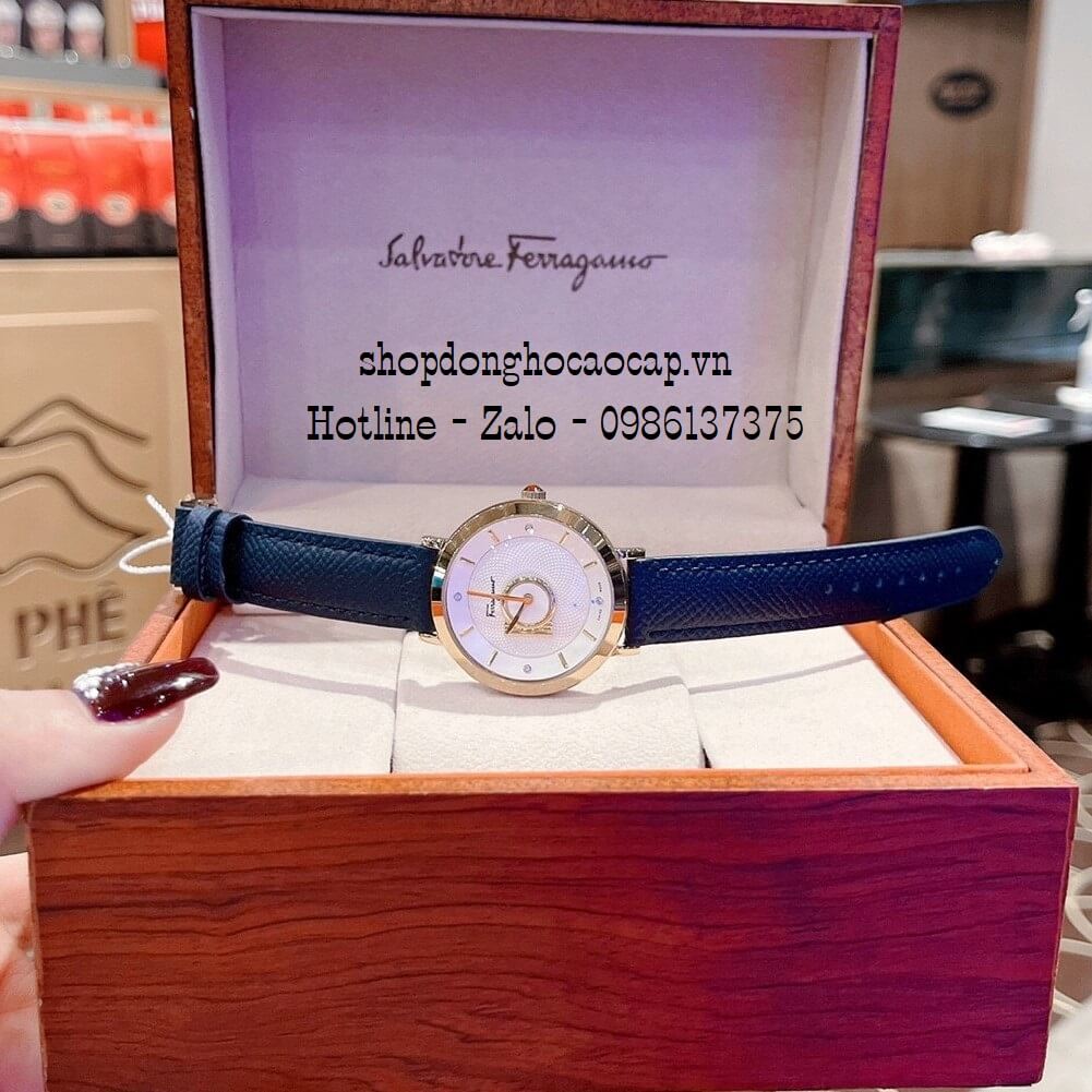 Đồng Hồ Nữ Salvatore Ferragamo Minuetto Dây Da Xanh 35mm