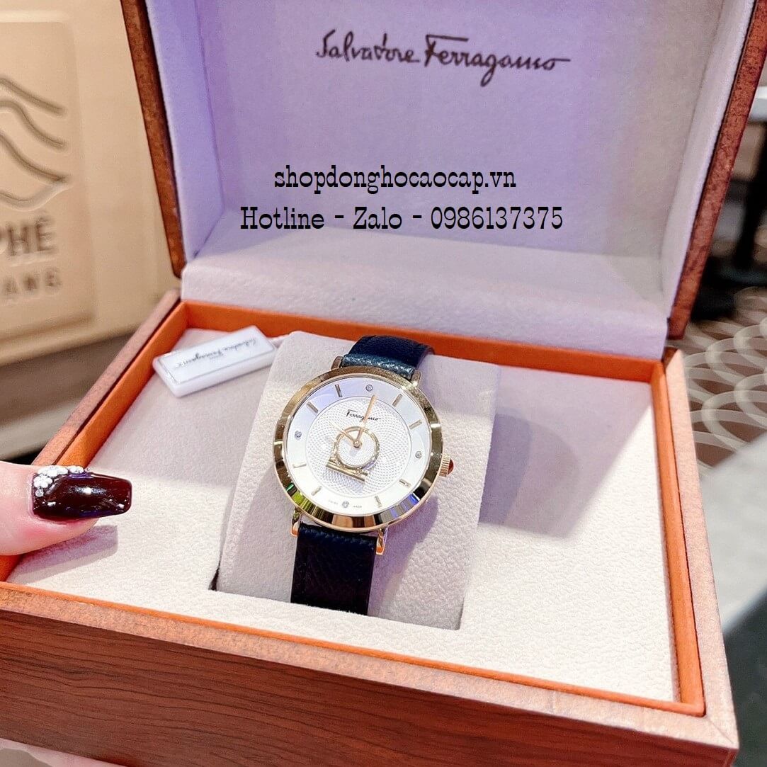 Đồng Hồ Nữ Salvatore Ferragamo Minuetto Dây Da Xanh 35mm