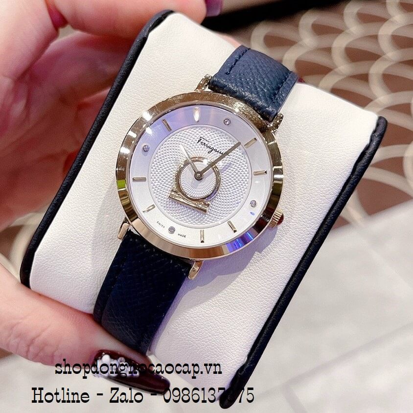 Đồng Hồ Nữ Salvatore Ferragamo Minuetto Dây Da Xanh 35mm