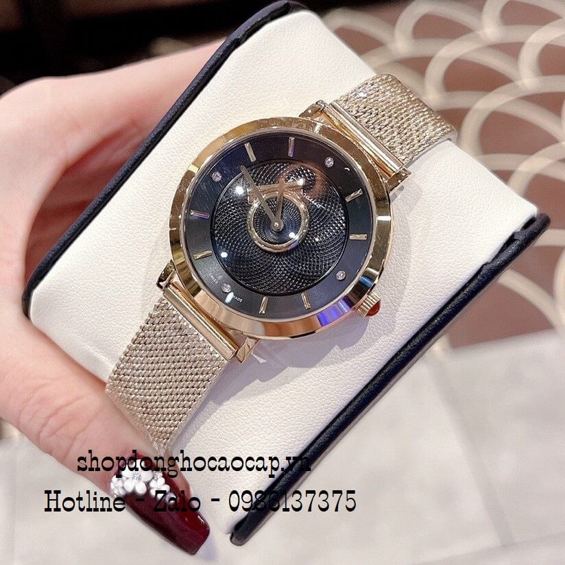 Đồng Hồ Nữ Salvatore Ferragamo Minuetto Dây Mesh Vàng Mặt Đen 35mm