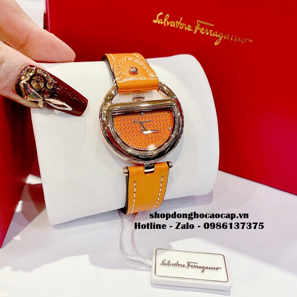 Đồng Hồ Nữ Salvatore Ferragamo Dây Da Cam Mặt Trăng Khuyết 35mm