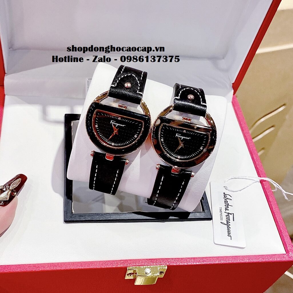 Đồng Hồ Nữ Salvatore Ferragamo Dây Da Đen Trăng Khuyết 35mm