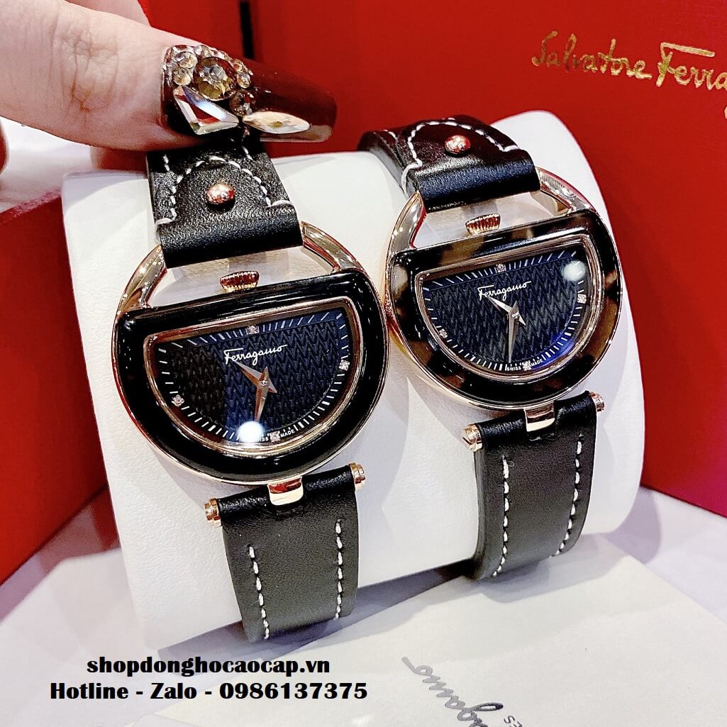 Đồng Hồ Nữ Salvatore Ferragamo Dây Da Đen Trăng Khuyết 35mm