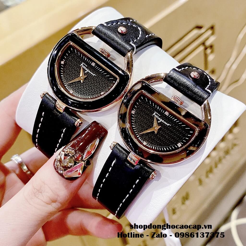 Đồng Hồ Nữ Salvatore Ferragamo Dây Da Đen Trăng Khuyết 35mm