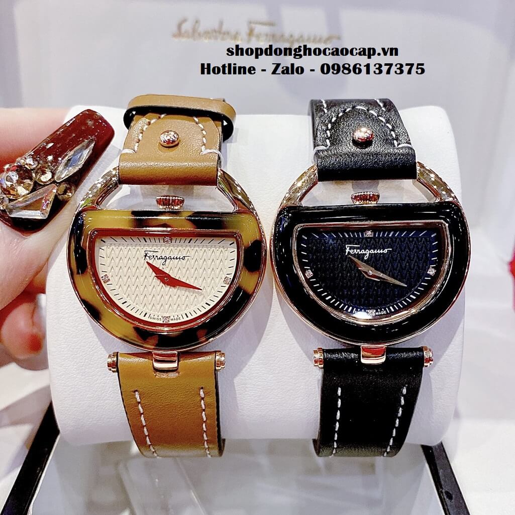 Đồng Hồ Nữ Salvatore Ferragamo Dây Da Đen Mặt Trăng Khuyết 35mm