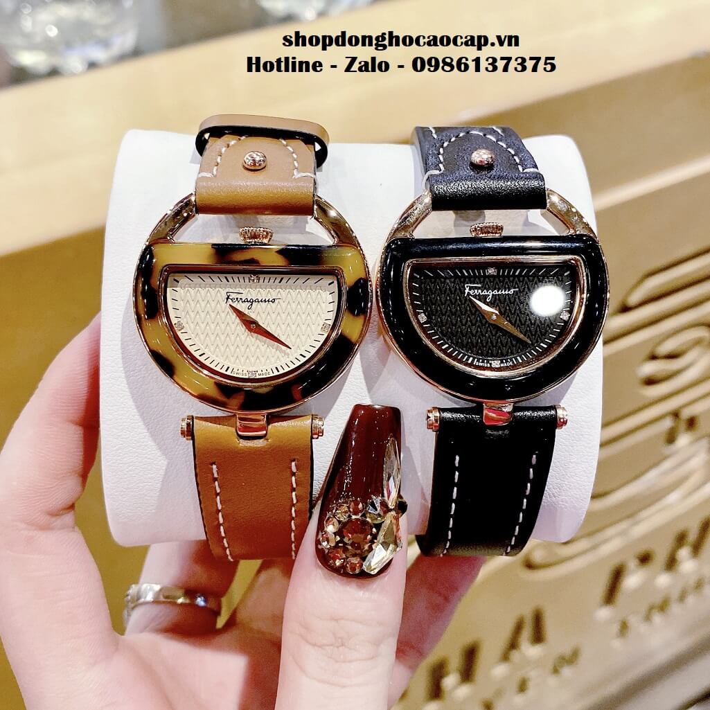 Đồng Hồ Nữ Salvatore Ferragamo Dây Da Đen Mặt Trăng Khuyết 35mm